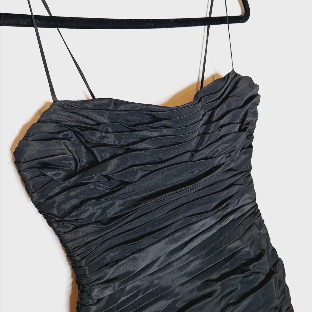 Teri Jon Rickie Freeman Taffeta Black Ruched Dress 4 Bodycon Cocktail LBD - Picture 4 of 11